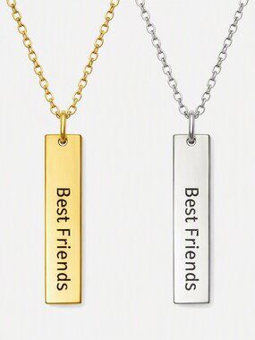 Best Friends Bar Necklace Set Stainless Steel Silver Gold Tone Friendship Gift